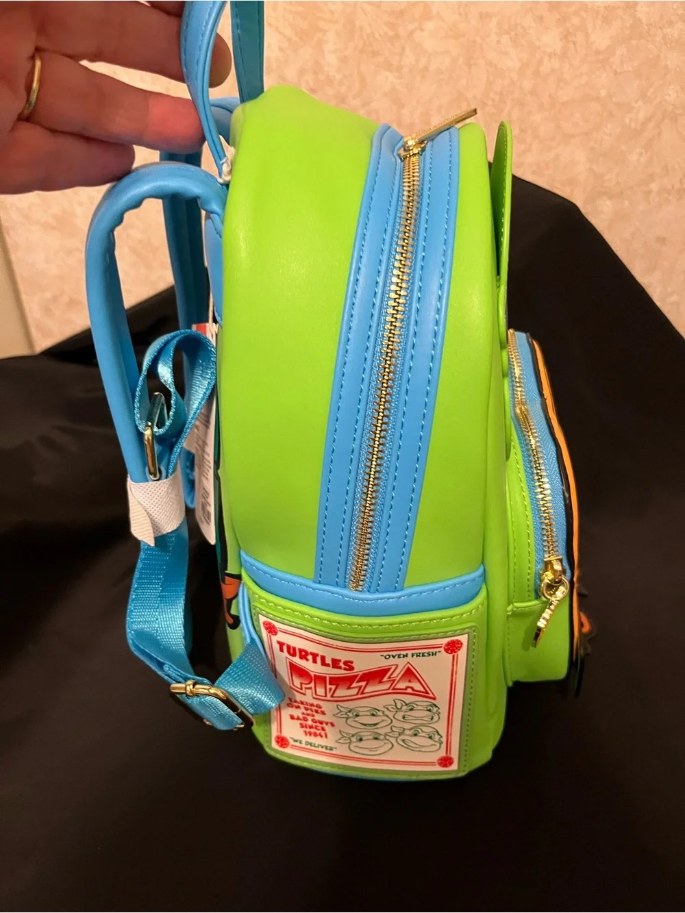 Green Turtle Character Kids Mini Backpack with Blue Accent